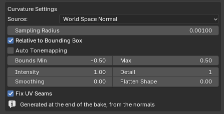 Curvature settings