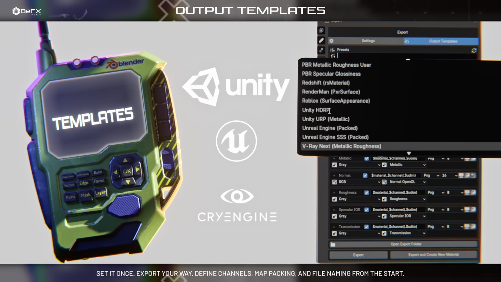 Export presets for Unity, Unreal and CryEngine