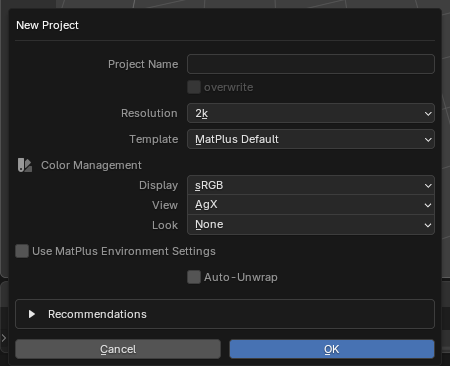 Create Project dialog