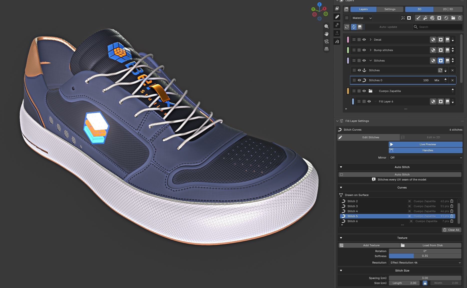 A sneaker textured with MatPlus inside Blender