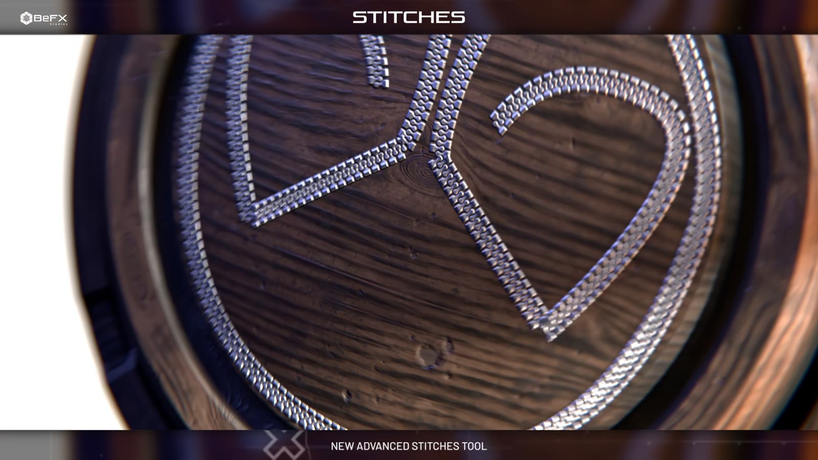 Close-up of stitching on a wooden surface